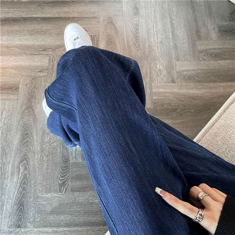 ストリートスタイル ハイウエストワイドレッグデニムジーンズ