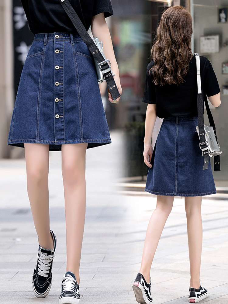 フロントボタンAラインデニムスカート