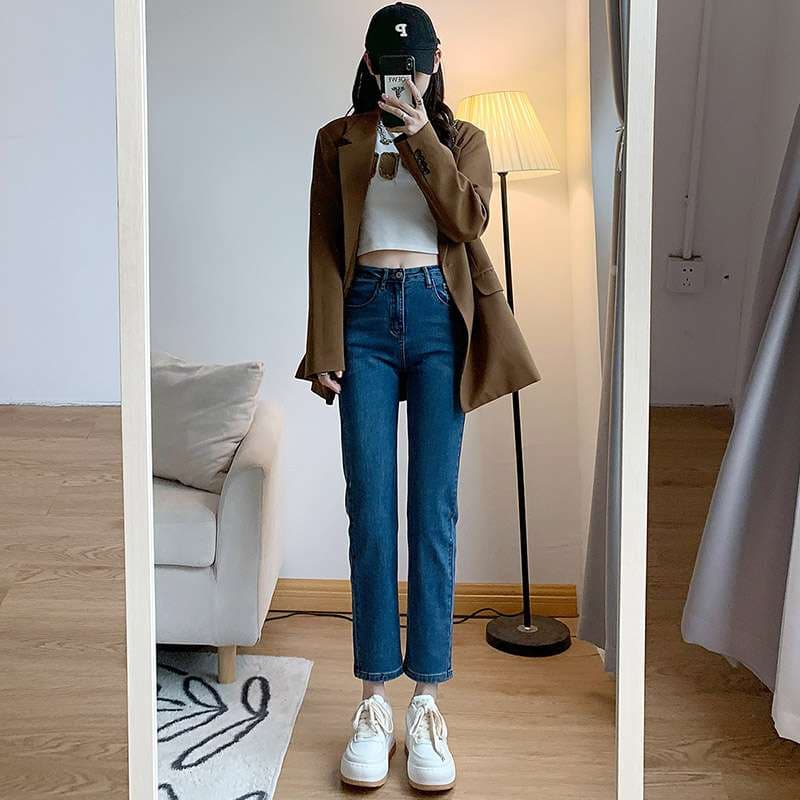 韓国スタイル シンプルスタイリッシュ ストレートデニム