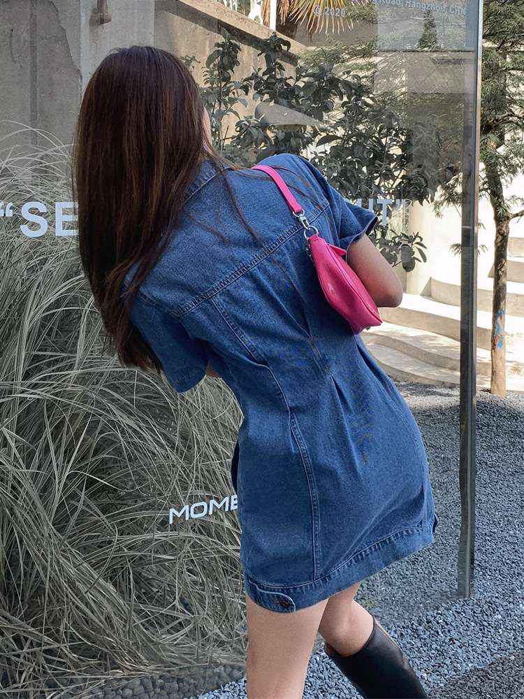 カジュアルスタイル デニムシャツワンピース ショート丈 タイトフィット