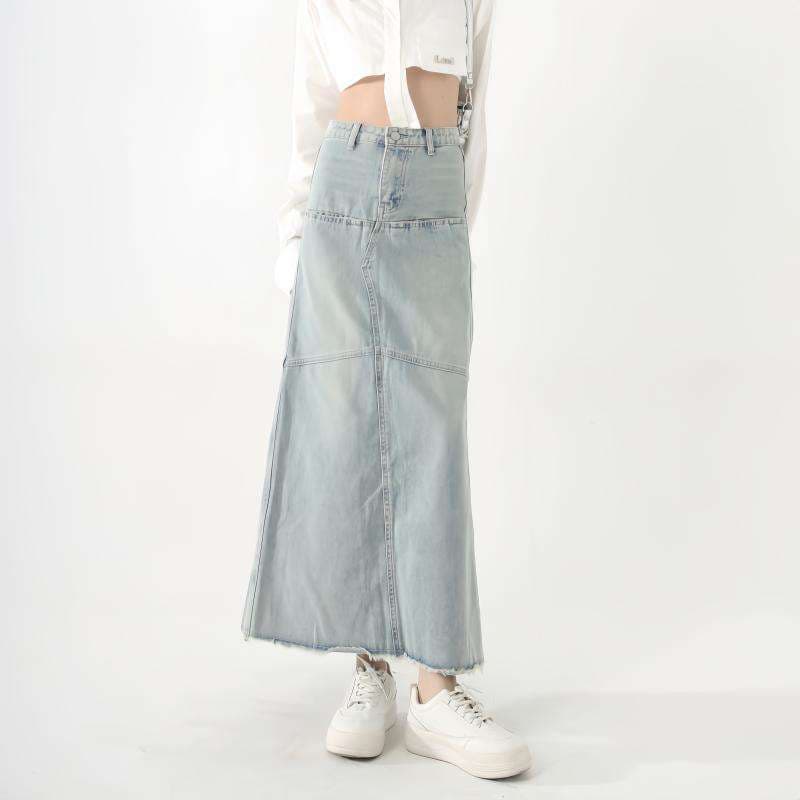 韓国デニム　マキシ丈デニムフレアスカート