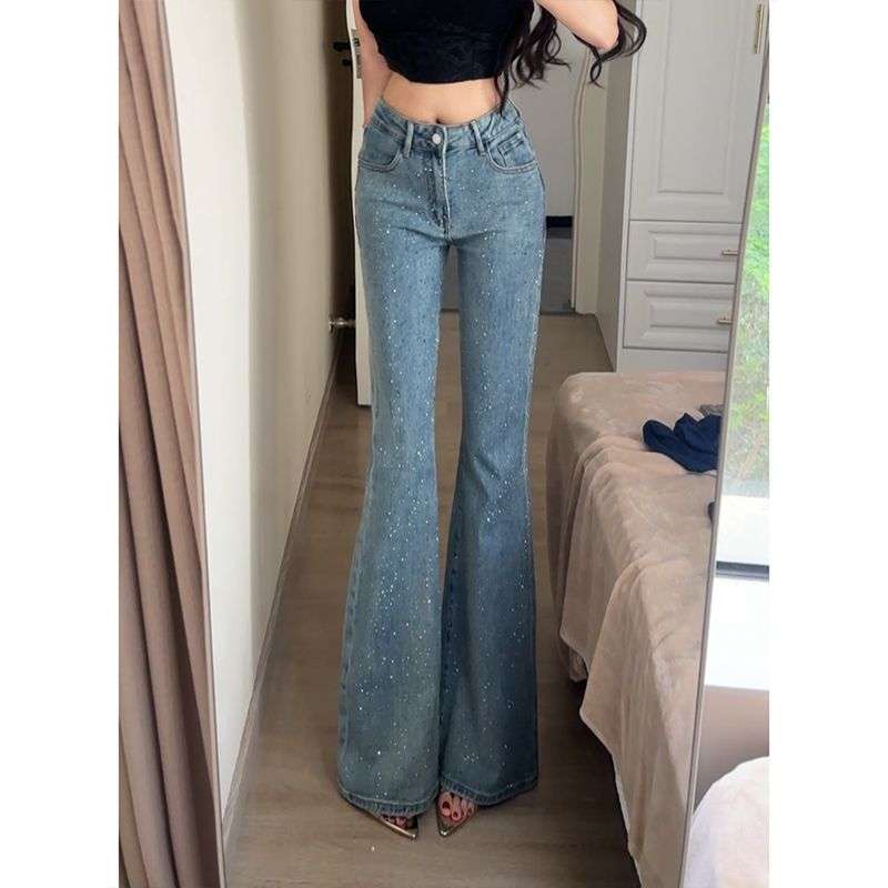 アメリカンスタイル アメリカンスタイル キラキラスパンコール付きフレアデニムジーンズ