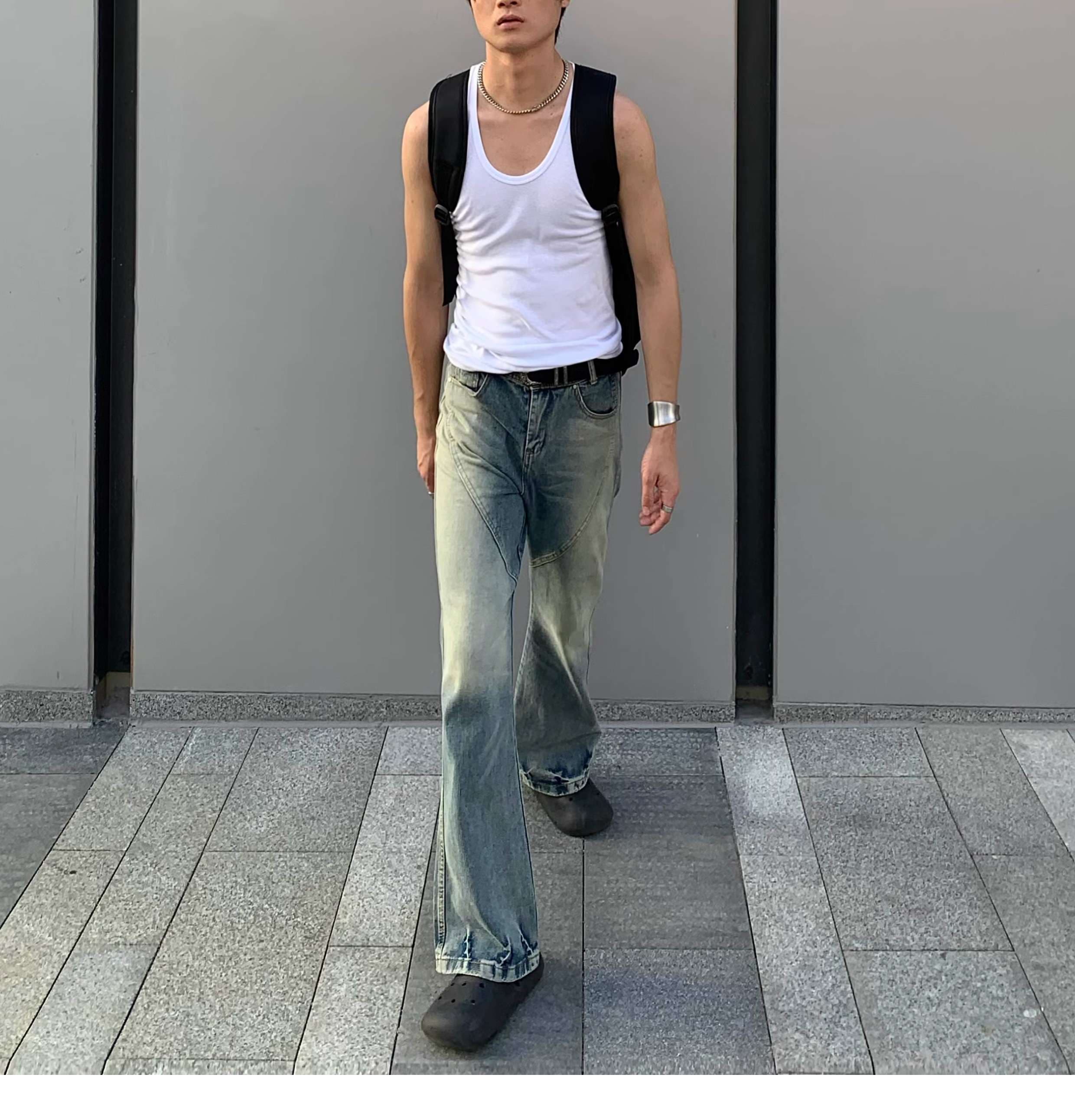 ストリートスタイル ヴィンテージウォッシュ フレアデニム