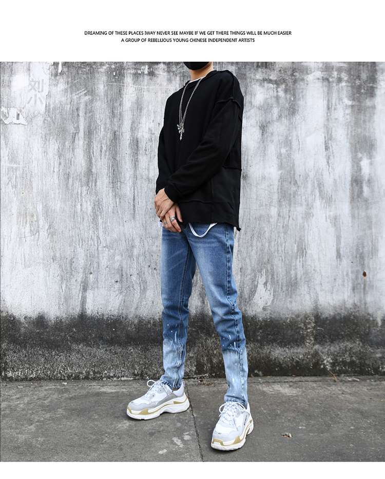 デニム グラデーションウォッシュ加工ストレートジーンズ