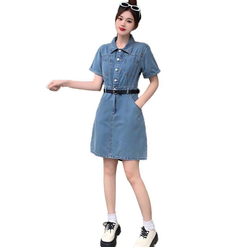 韓国スタイル クラシックデニムシャツワンピース