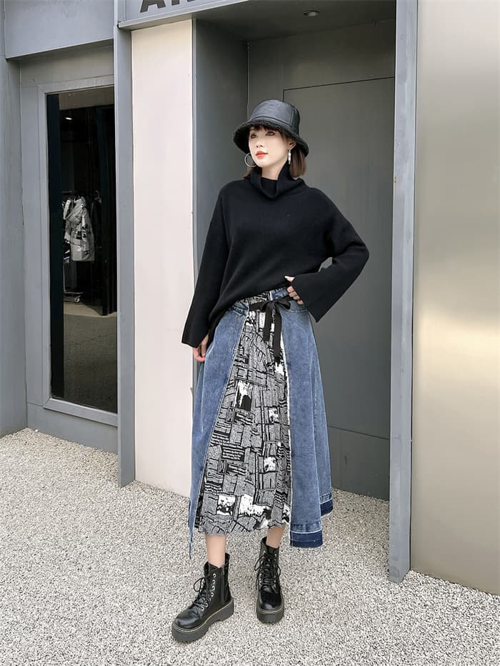 デニムスカート 切り替えデザイン デニムロングスカート