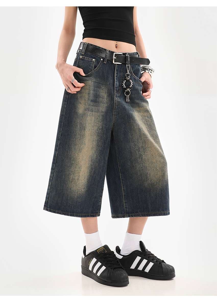 アメリカンスタイル ワイドデニムキュロットパンツ