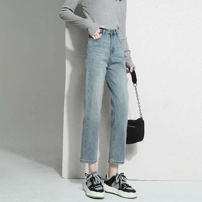 カジュアルスタイル シンプルストレートデニムパンツ