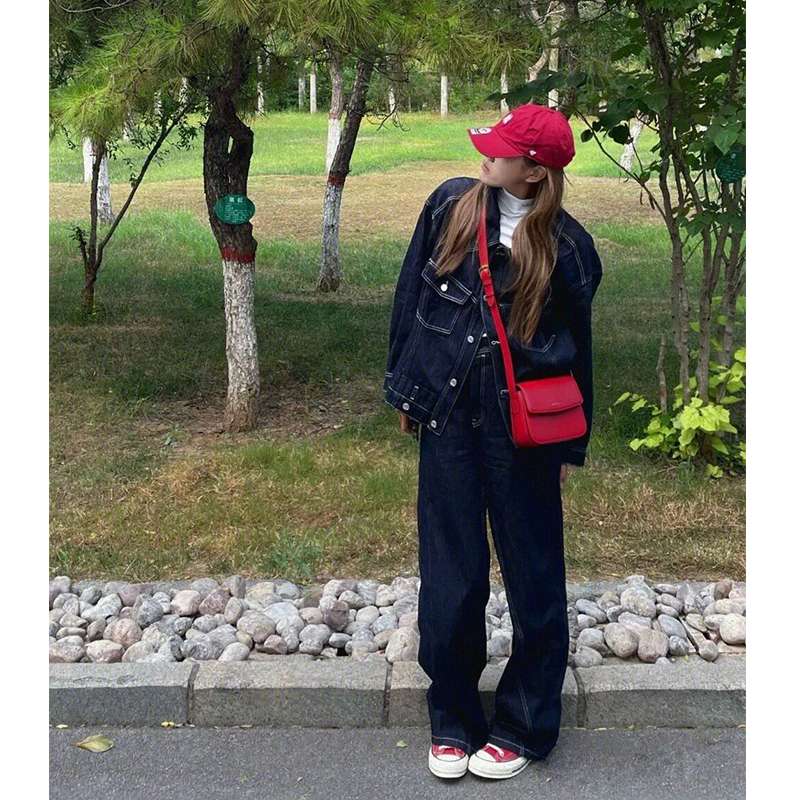 韓国スタイル オーバーサイズデニムジャケット&ワイドパンツセット