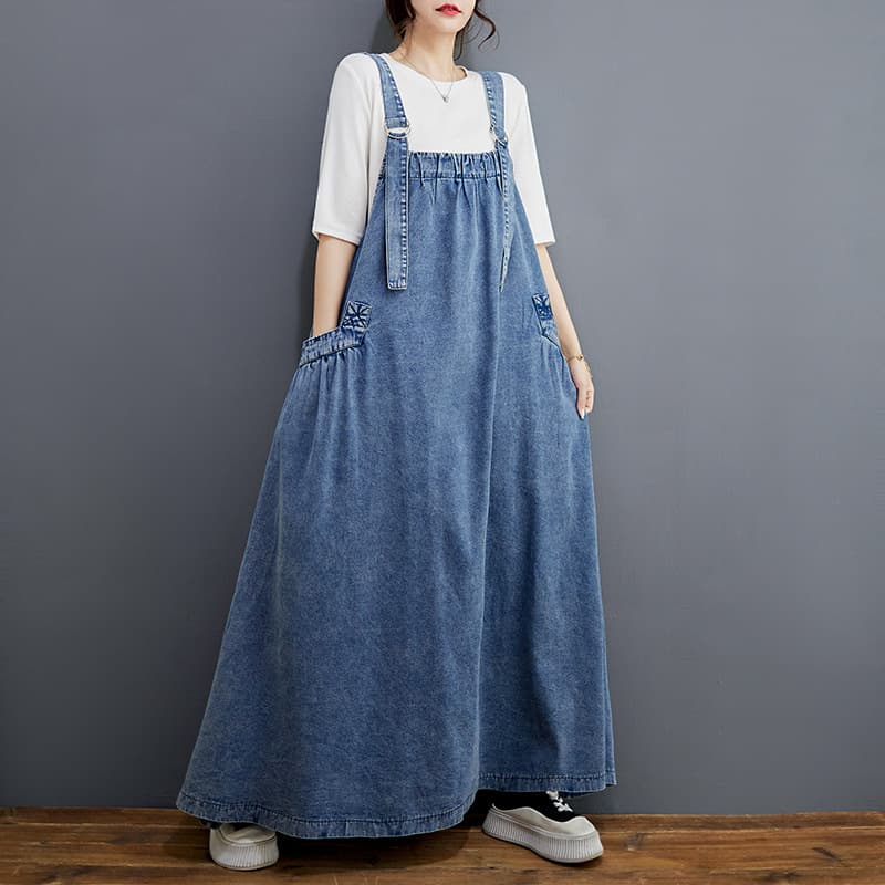 デニムスカート ゆったりデニムサロペットワンピース