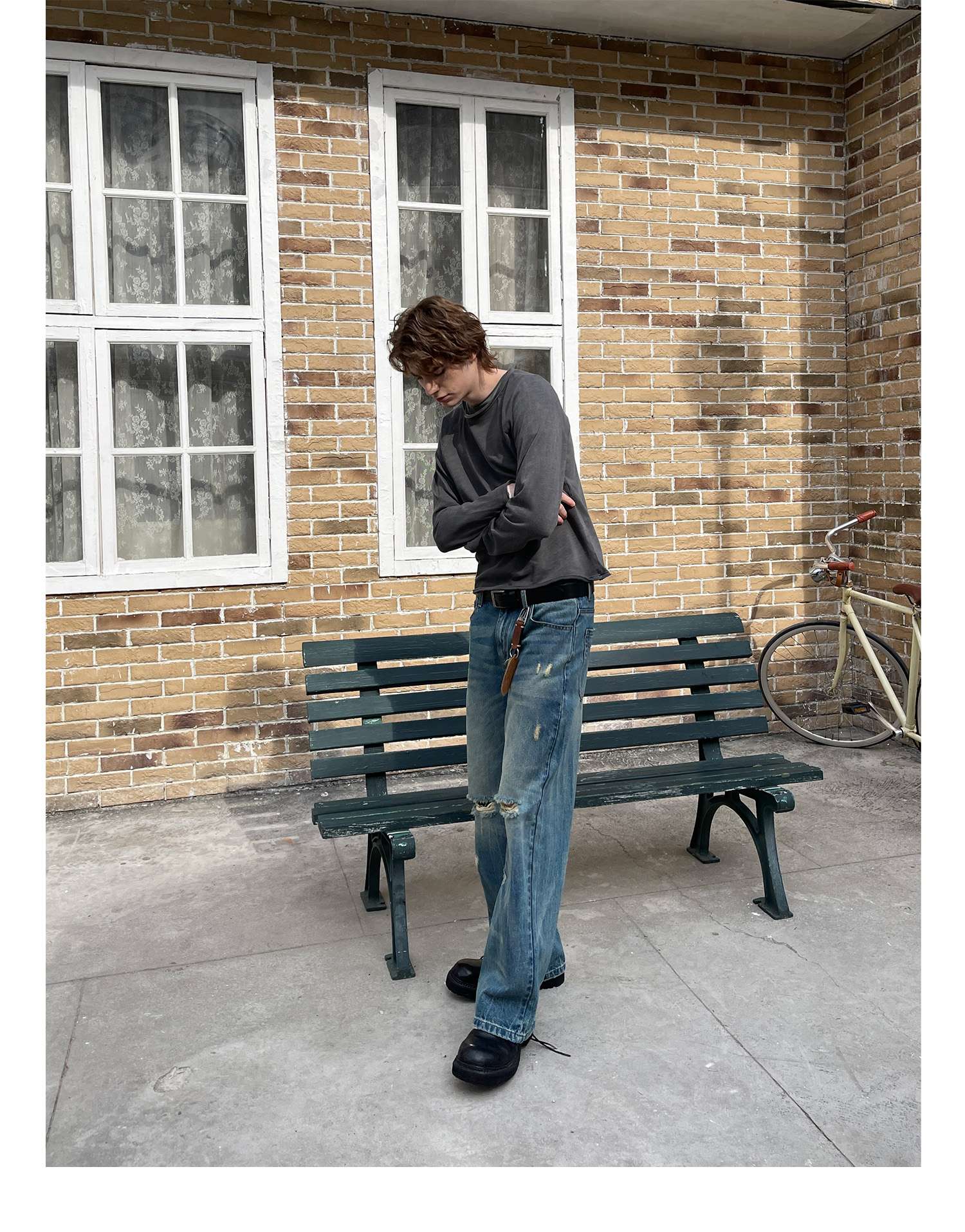 アメリカンスタイル ヴィンテージ風ダメージ加工ワイドデニム