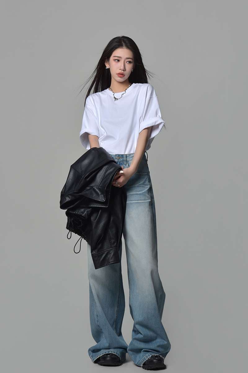 カジュアルスタイル 90年代風ワイドデニムパンツ