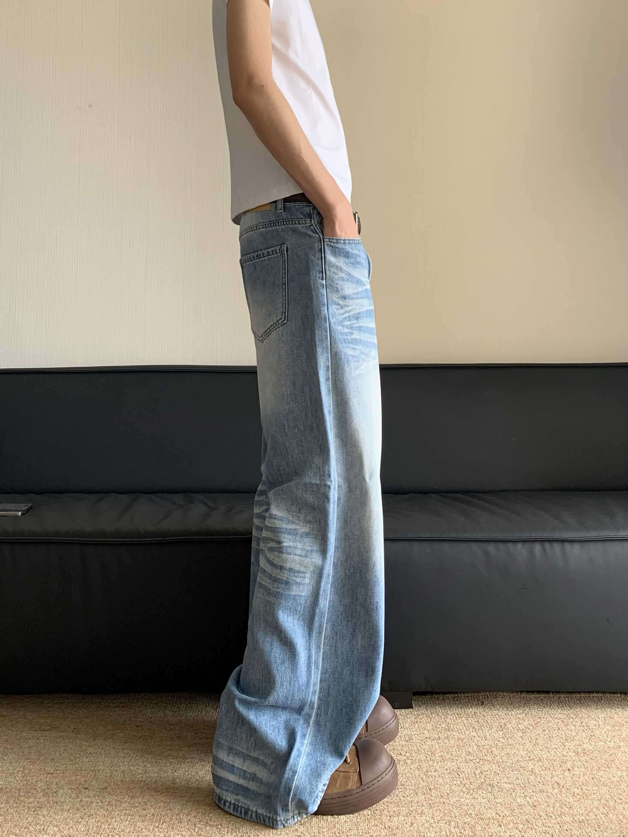 ストリートスタイル ワイドフレアデニムパンツ 90年代リバイバル