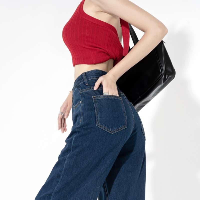 カジュアルスタイル ハイウエストワイドデニムパンツ