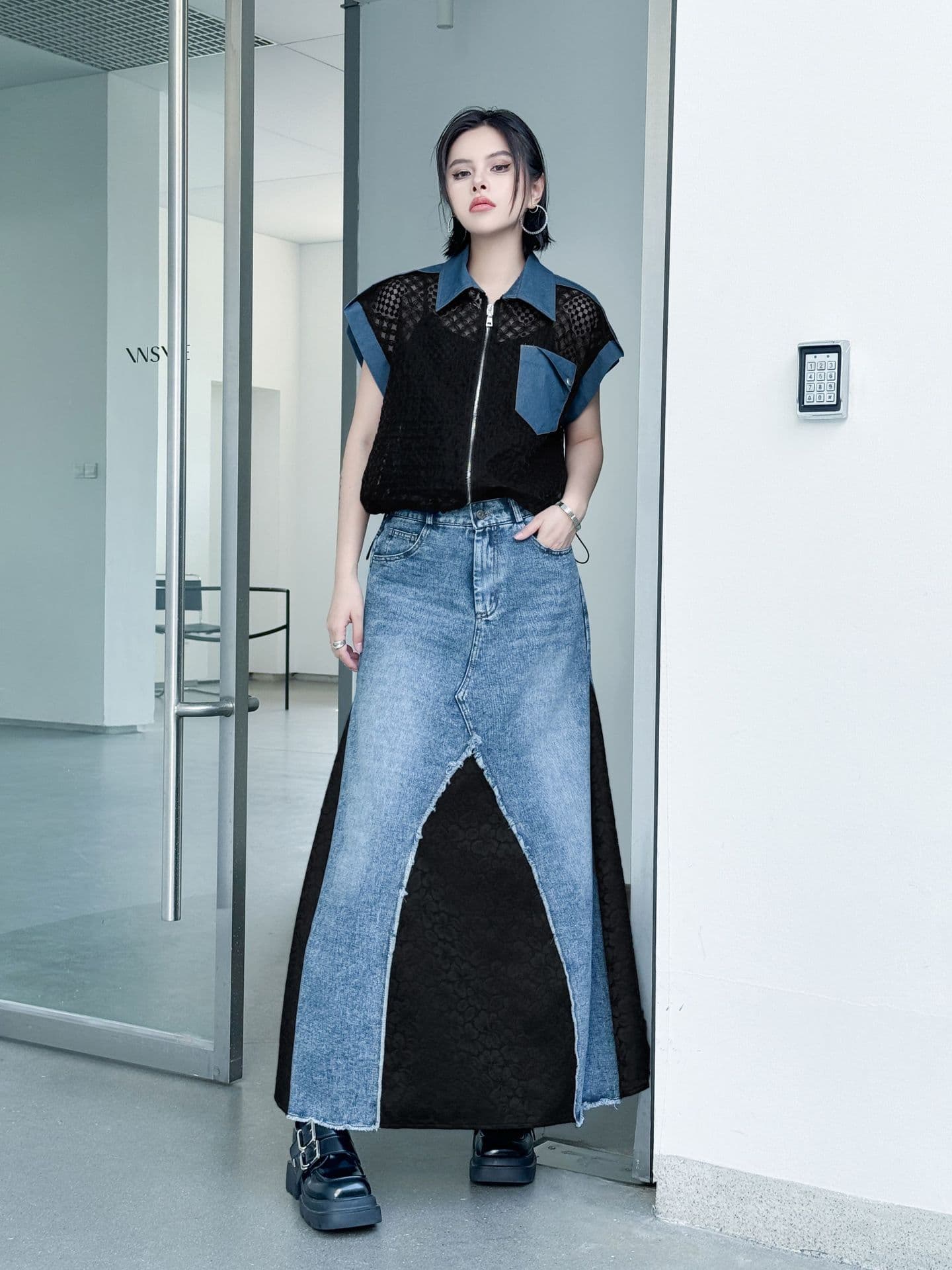 デニムスカート デニム切替デザイン