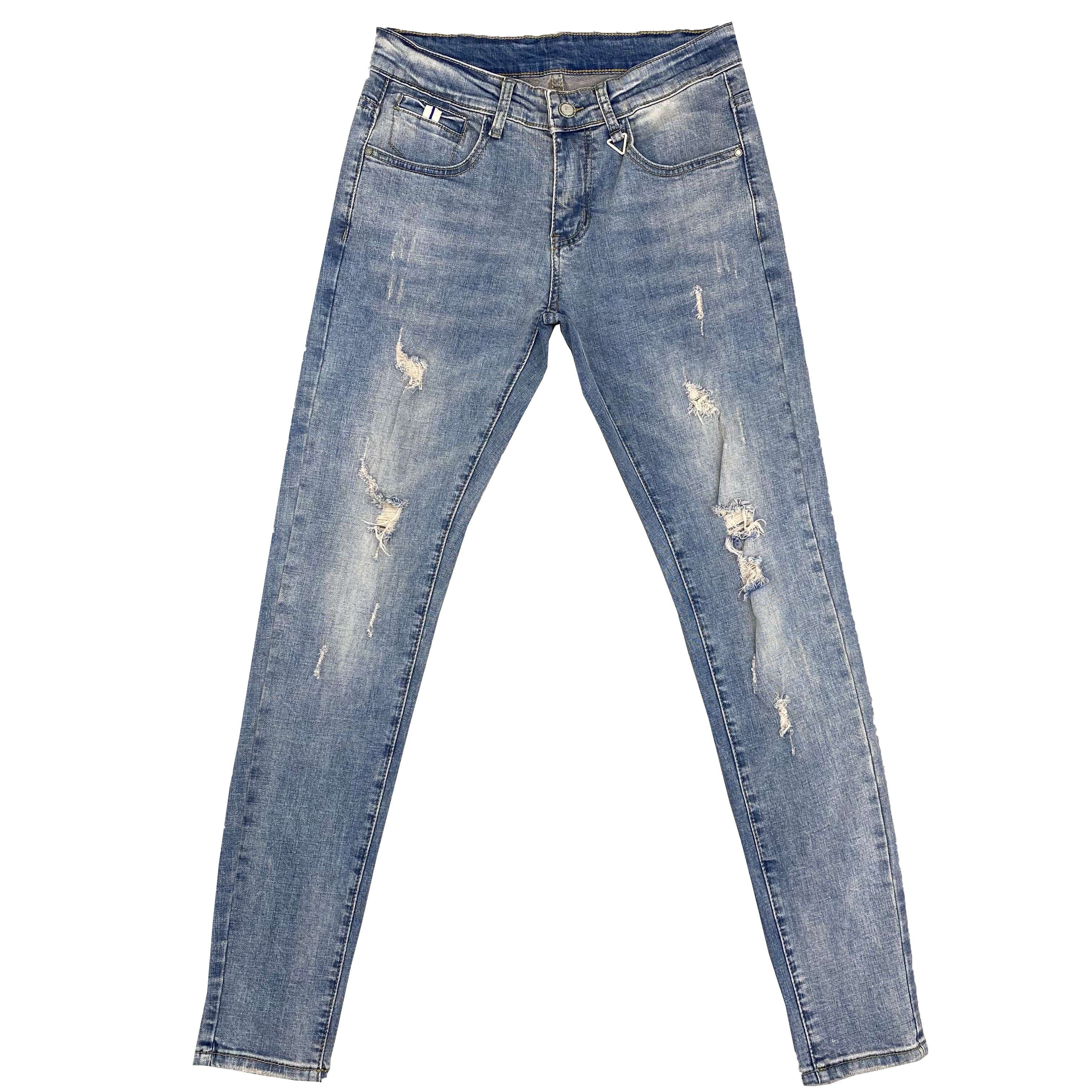 カジュアルスタイル ヴィンテージ風ダメージ加工スキニージーンズ