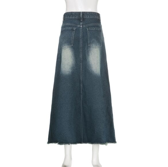 デニムスカート ロングスカート 長め丈フレア型