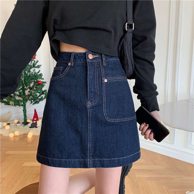 Aラインデニムミニスカート ワークテイスト
