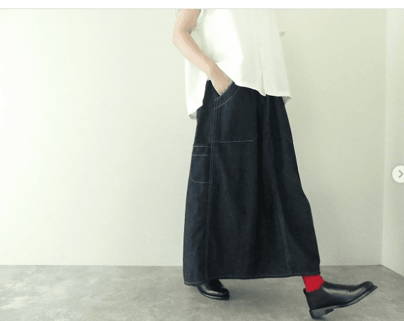 デニムスカート 大人のゆったりシルエットロングスカート