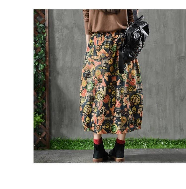 デニムスカート 草花模様ふんわりバルーンスカート