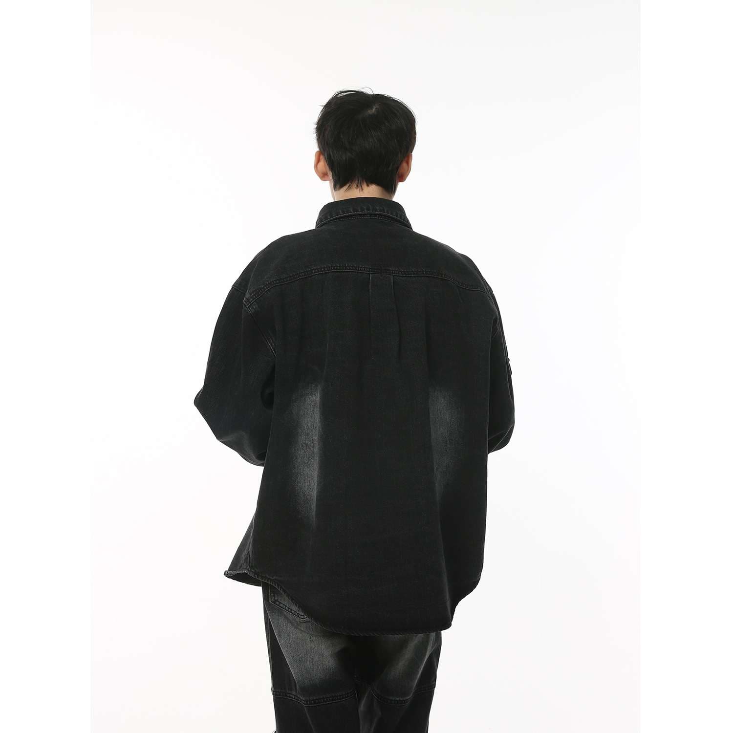 韓国スタイル モノトーンウォッシュ加工デニムパンツセットアップ