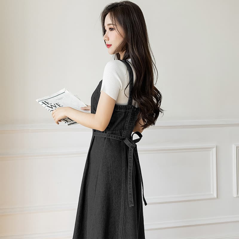 デニムスカート ゆったりデザイン サロペットスカート