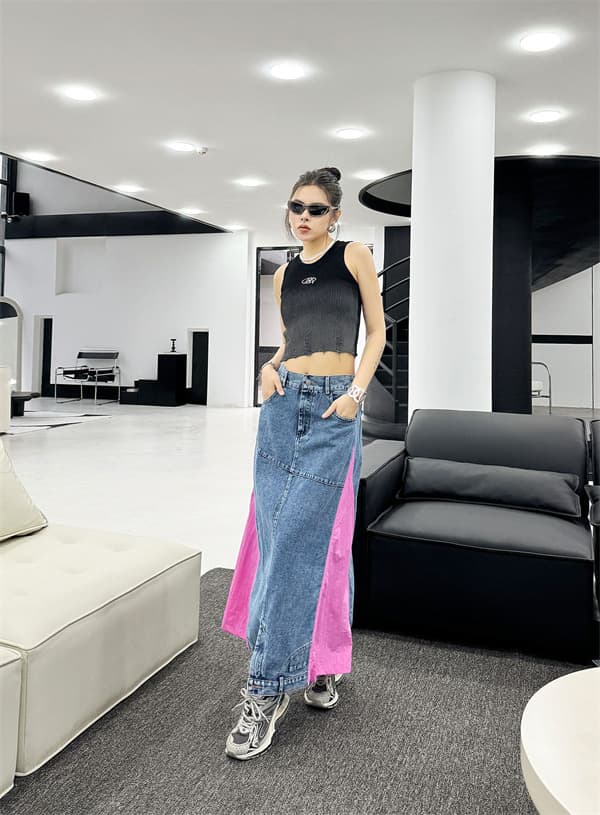 デニムスカート ハイウエストデニムロングスカート