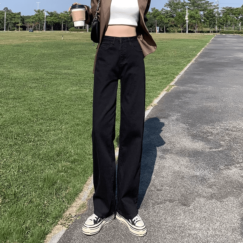 カジュアルスタイル ハイウエストストレートデニムパンツ