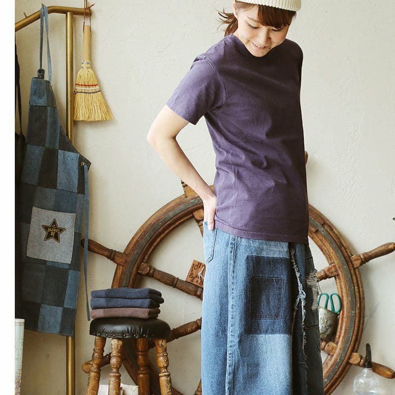 パッチワーク風デニムロングスカート