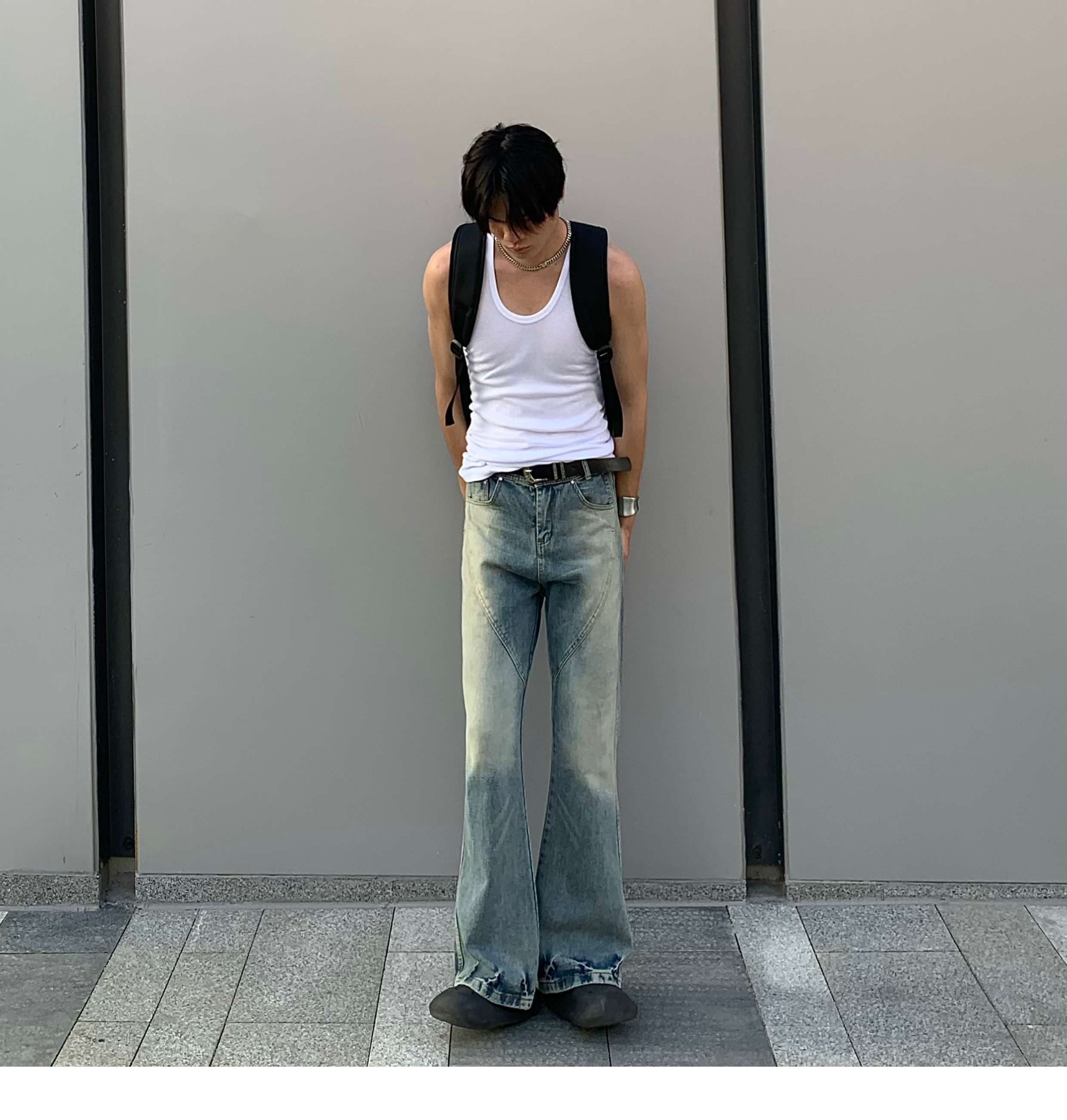 ストリートスタイル ヴィンテージウォッシュ フレアデニム