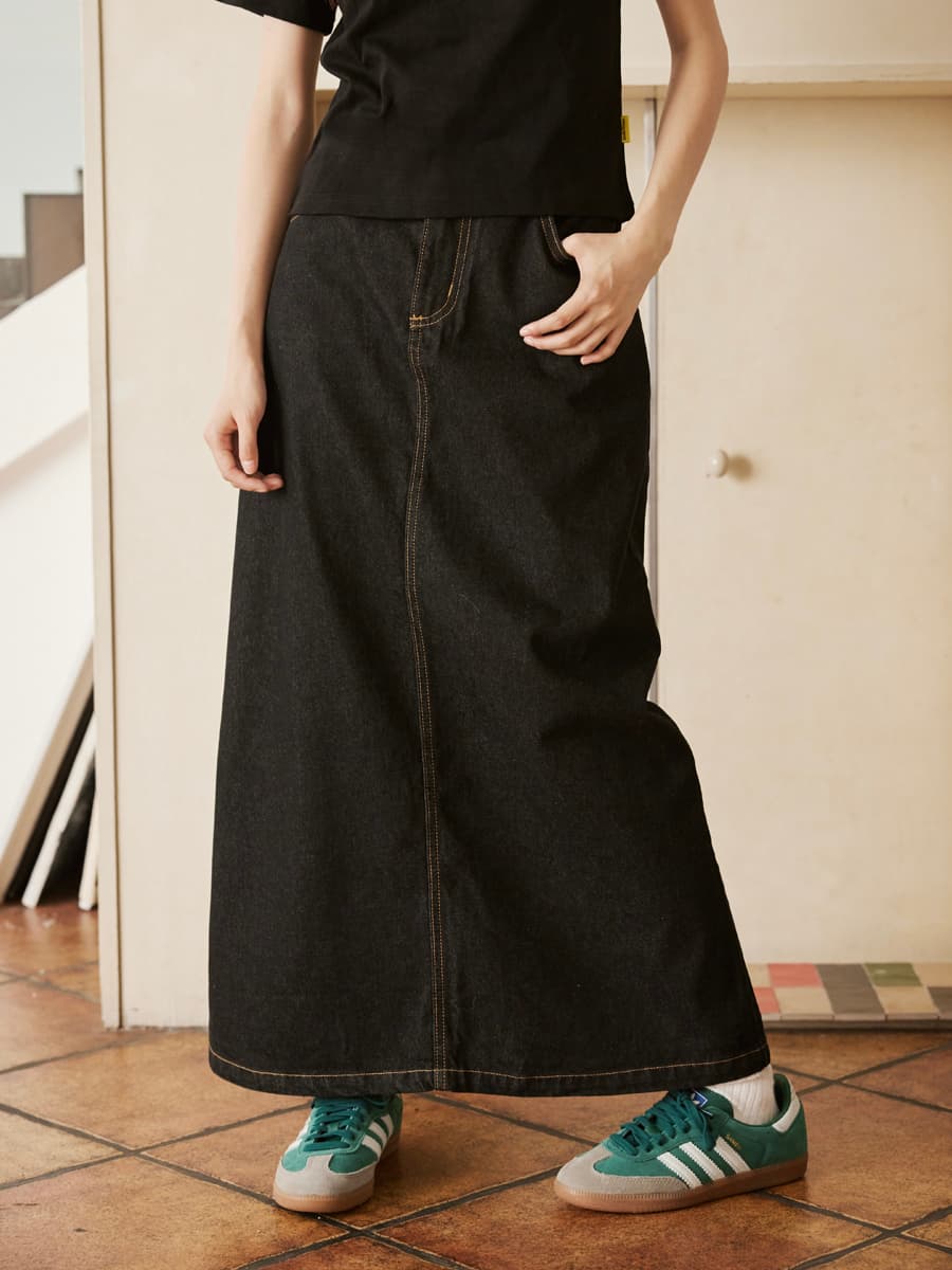 デニムスカート たっぷりAラインデニムロングスカート