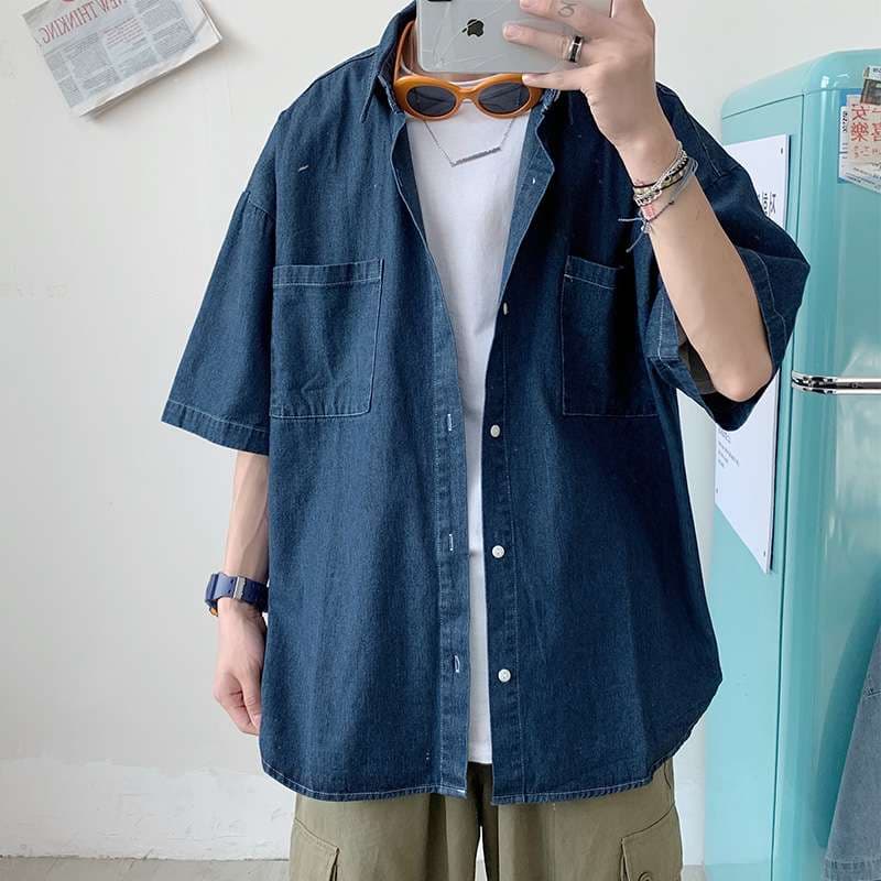 カジュアルスタイル オーバーサイズ デニムシャツ 半袖