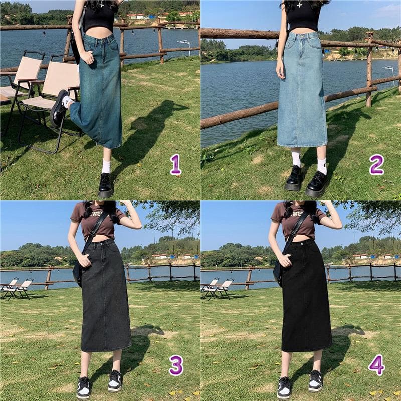 デニムスカート 春新作デニムロングスカート レディース４色展開