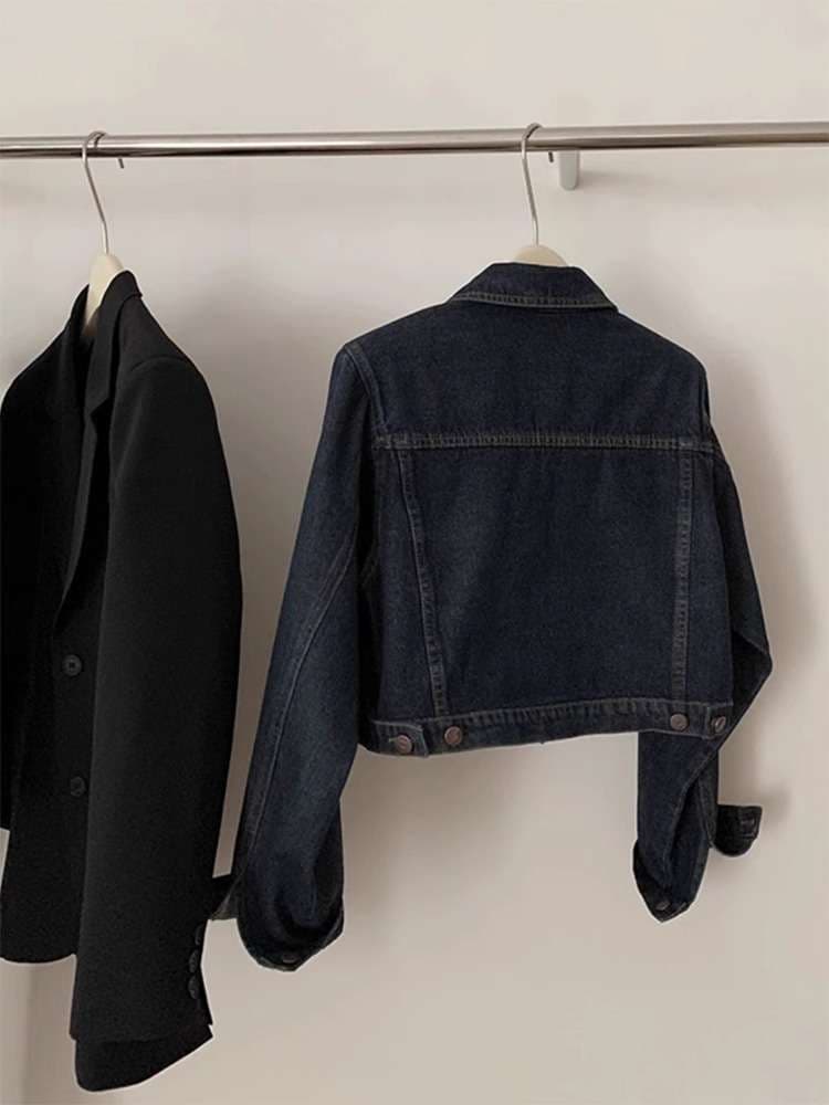 韓国スタイル クロップド丈クラシックデニムジャケット