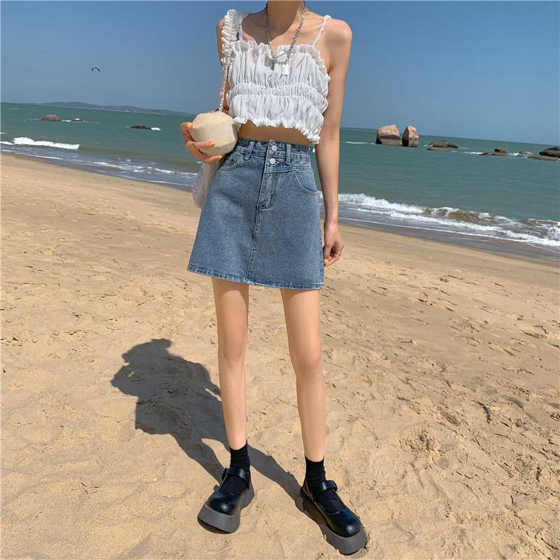 ビーチリゾート風Aラインデニムミニスカート
