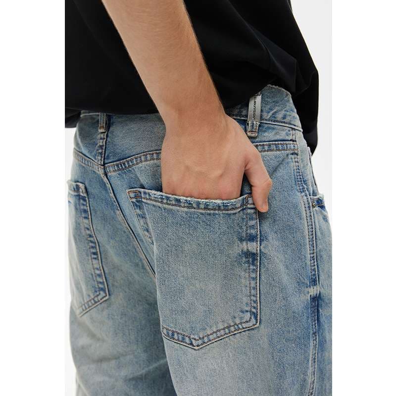 韓国スタイル ヴィンテージ風ストレートデニム