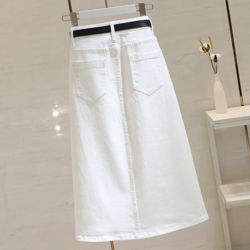 クリーンホワイトデニムロングタイトスカート