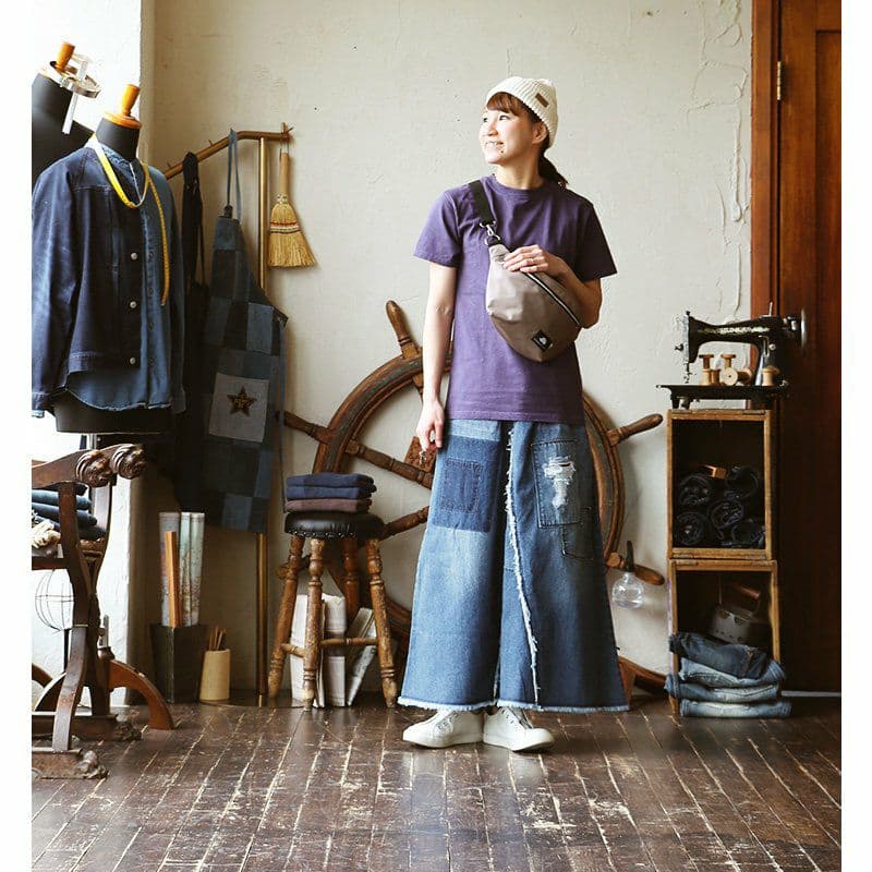 パッチワーク風デニムロングスカート