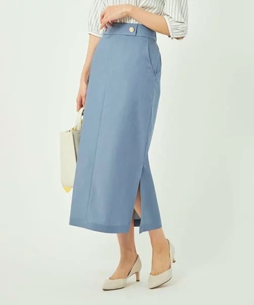 デニムスカート 上品シルエット ウエストボタン ミディ丈スカート