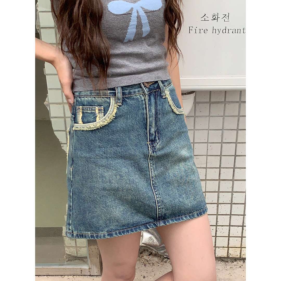 カジュアルスタイル　フリンジポケット デニムミニスカート