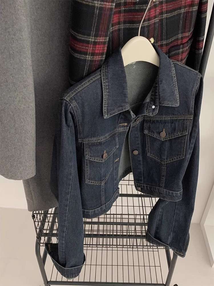 韓国スタイル クロップド丈クラシックデニムジャケット
