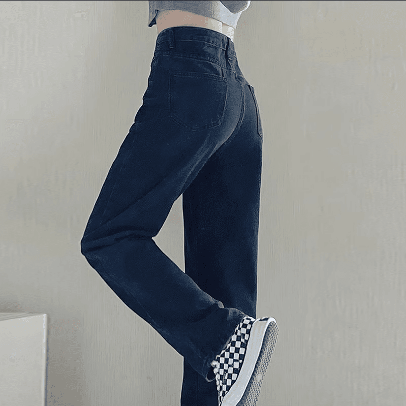 カジュアルスタイル ハイウエストストレートデニムパンツ
