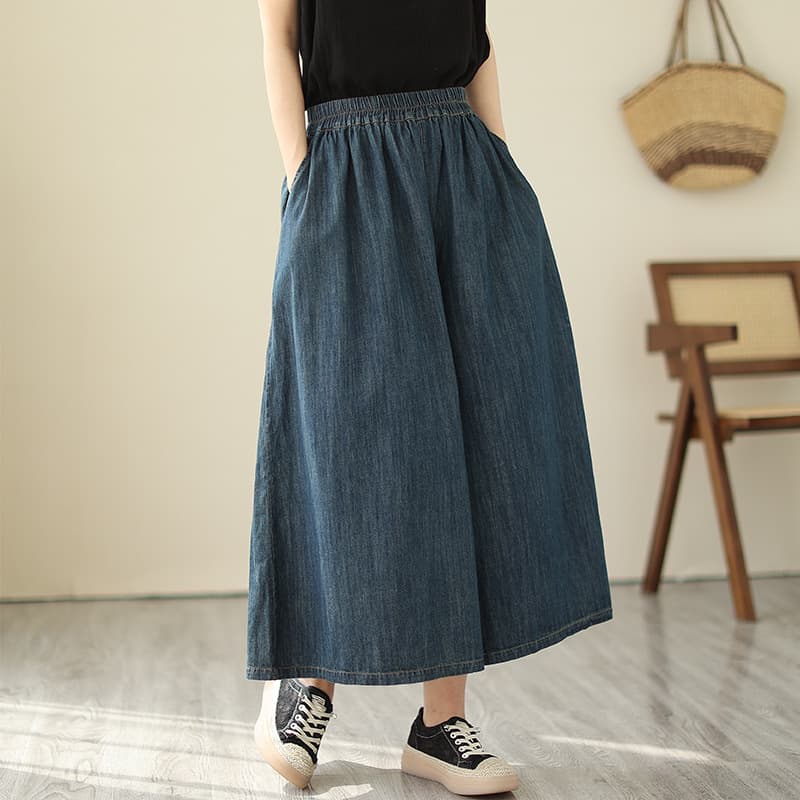 デニムスカート ウエストゴム デニムロングスカート