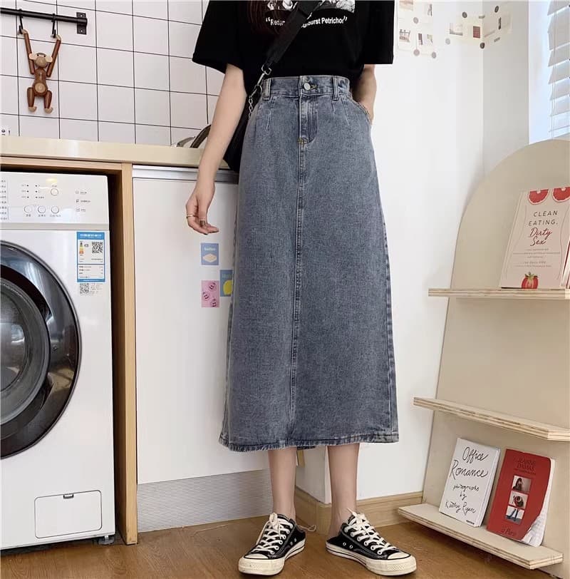 デニムスカート ロングスカート スリット入り 着回し抜群 脚長効果