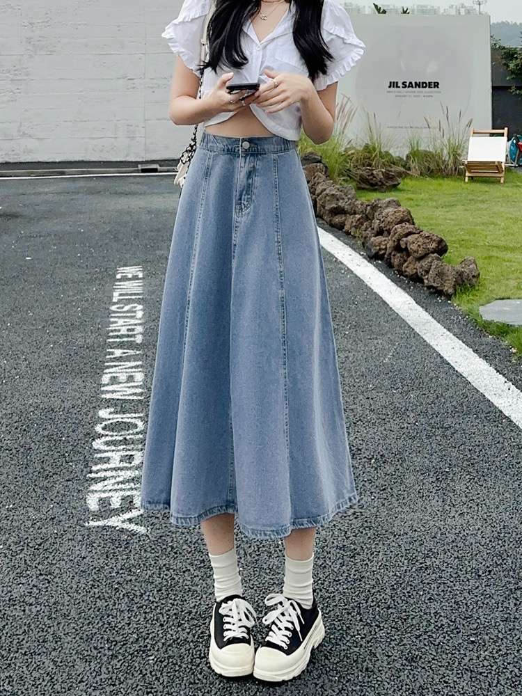 カジュアルスタイル ふんわりデニムフレアロングスカート