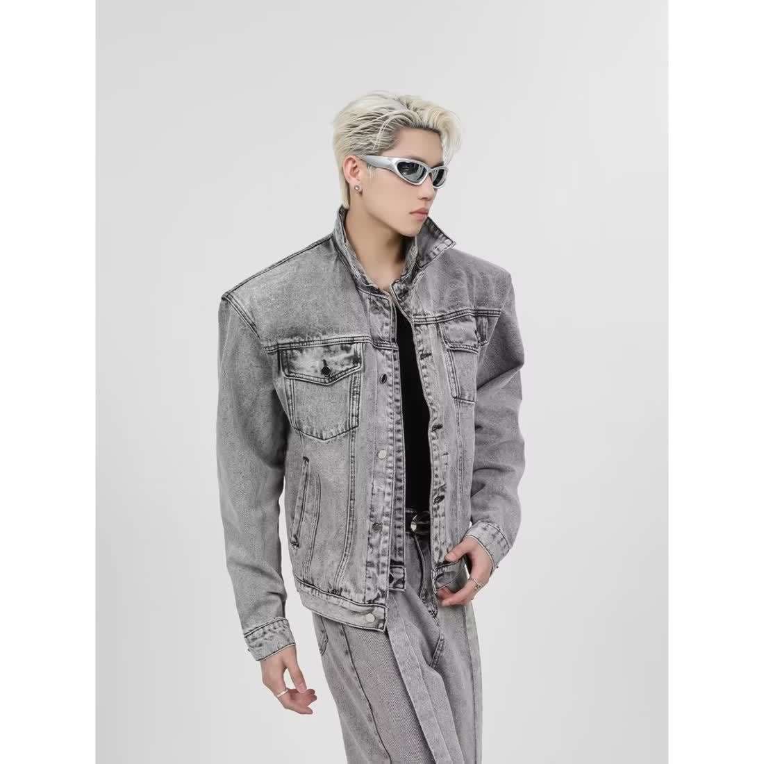 カジュアルスタイル モダンストリートグレーデニムセットアップ