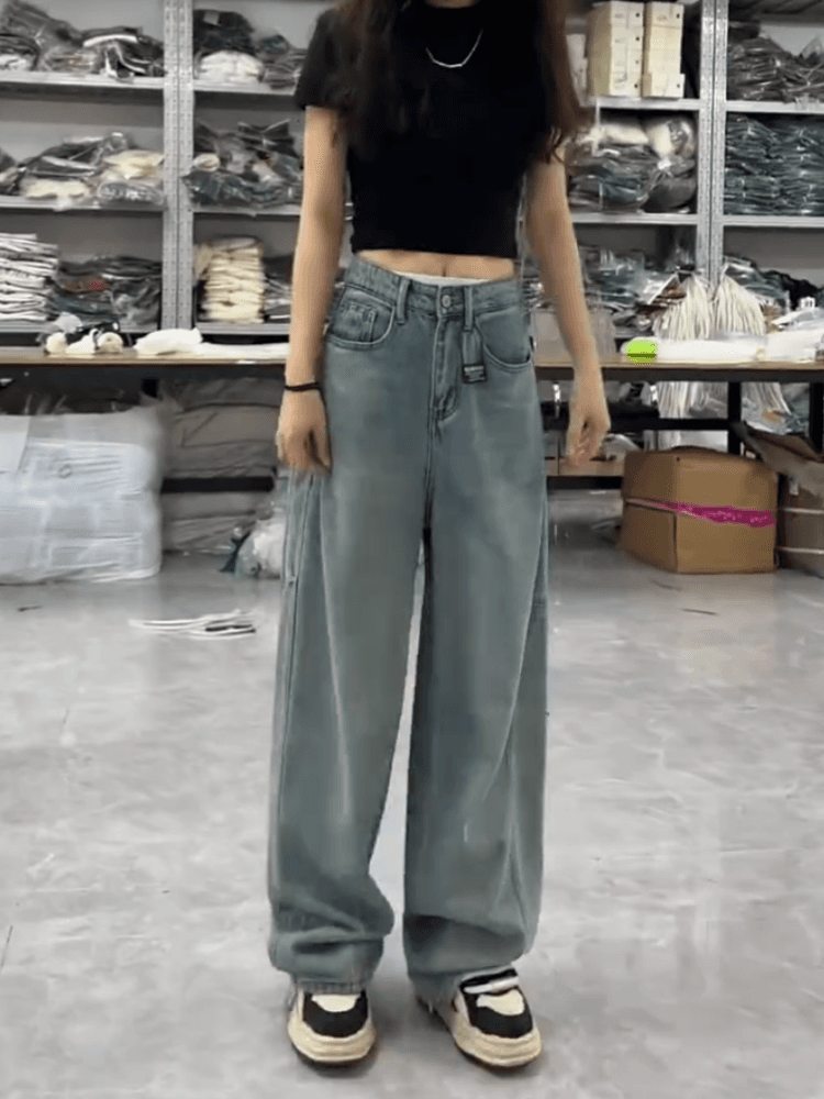 韓国スタイル オーバーサイズ・ワイドデニムパンツ