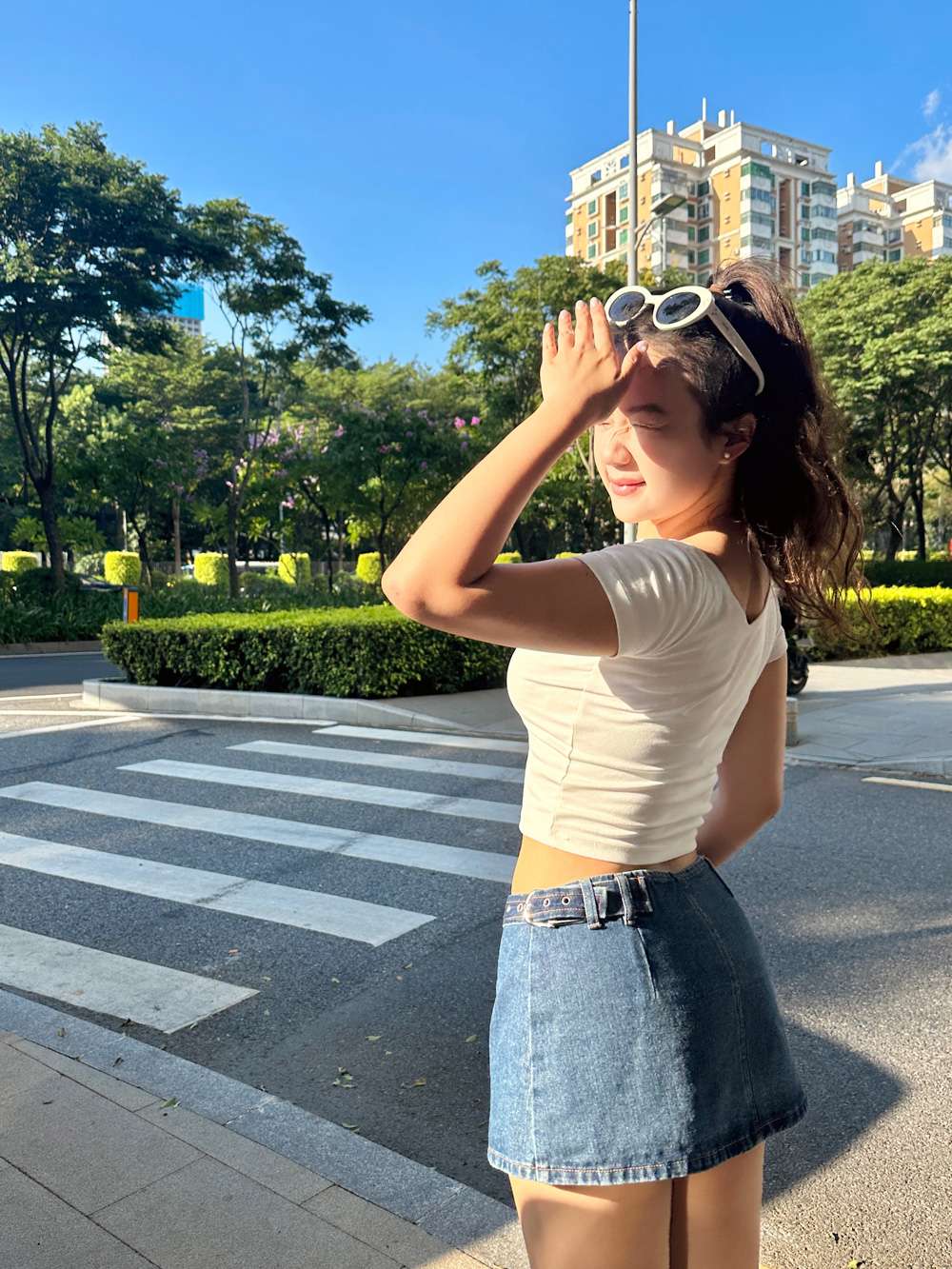 カジュアルスタイル　爽やかデニムラップミニスカート