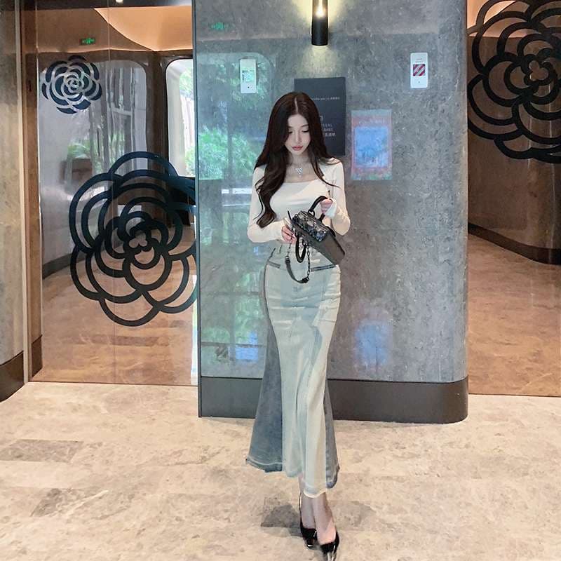 カジュアルスタイル マーメイドラインデニムスカート