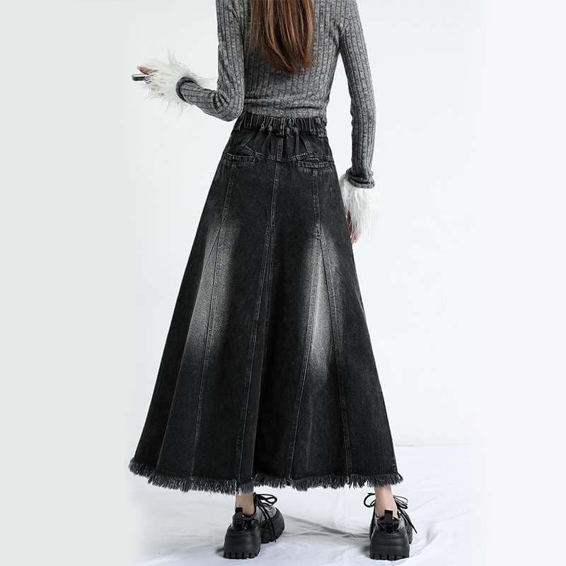 ハイウエスト ロングフレアデニムスカート